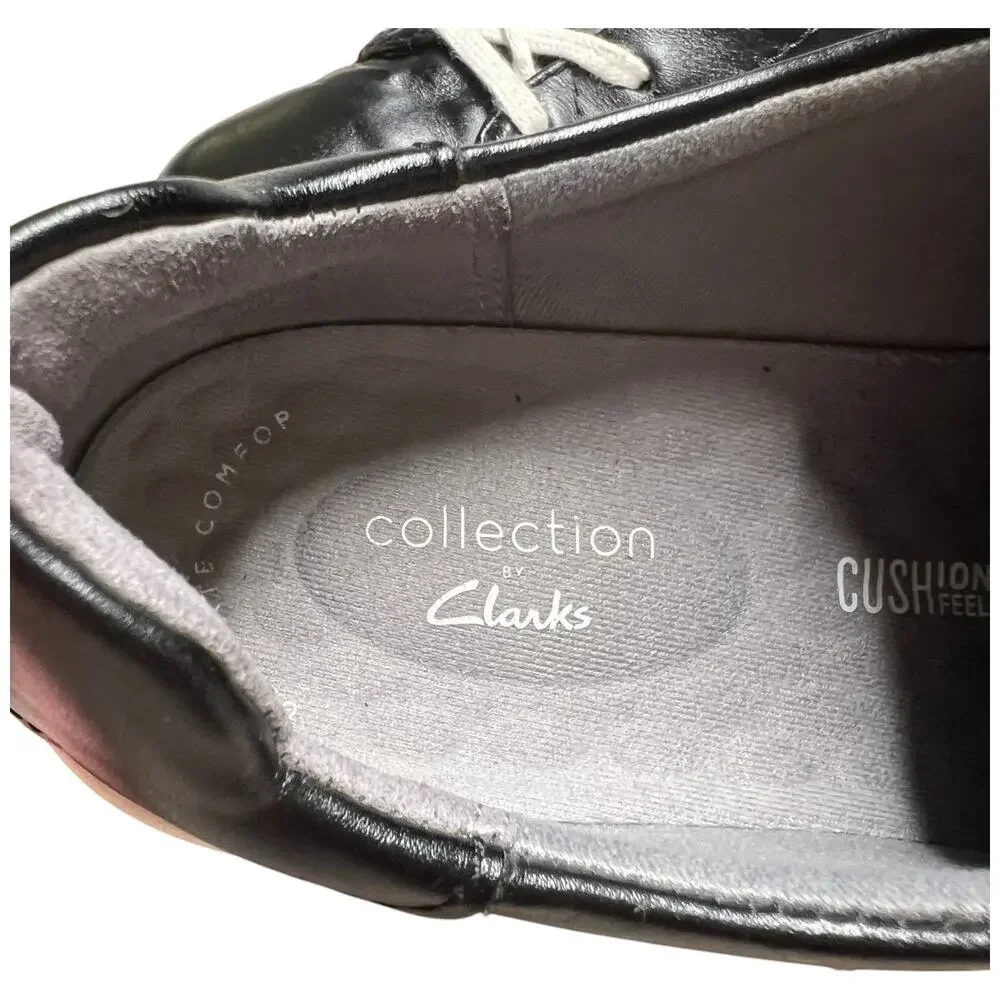 COLLECTION BY CLARKS LAYTON LACE Women's Size 6 Black Leather Sneakers Shoes - Picture 13 of 15
